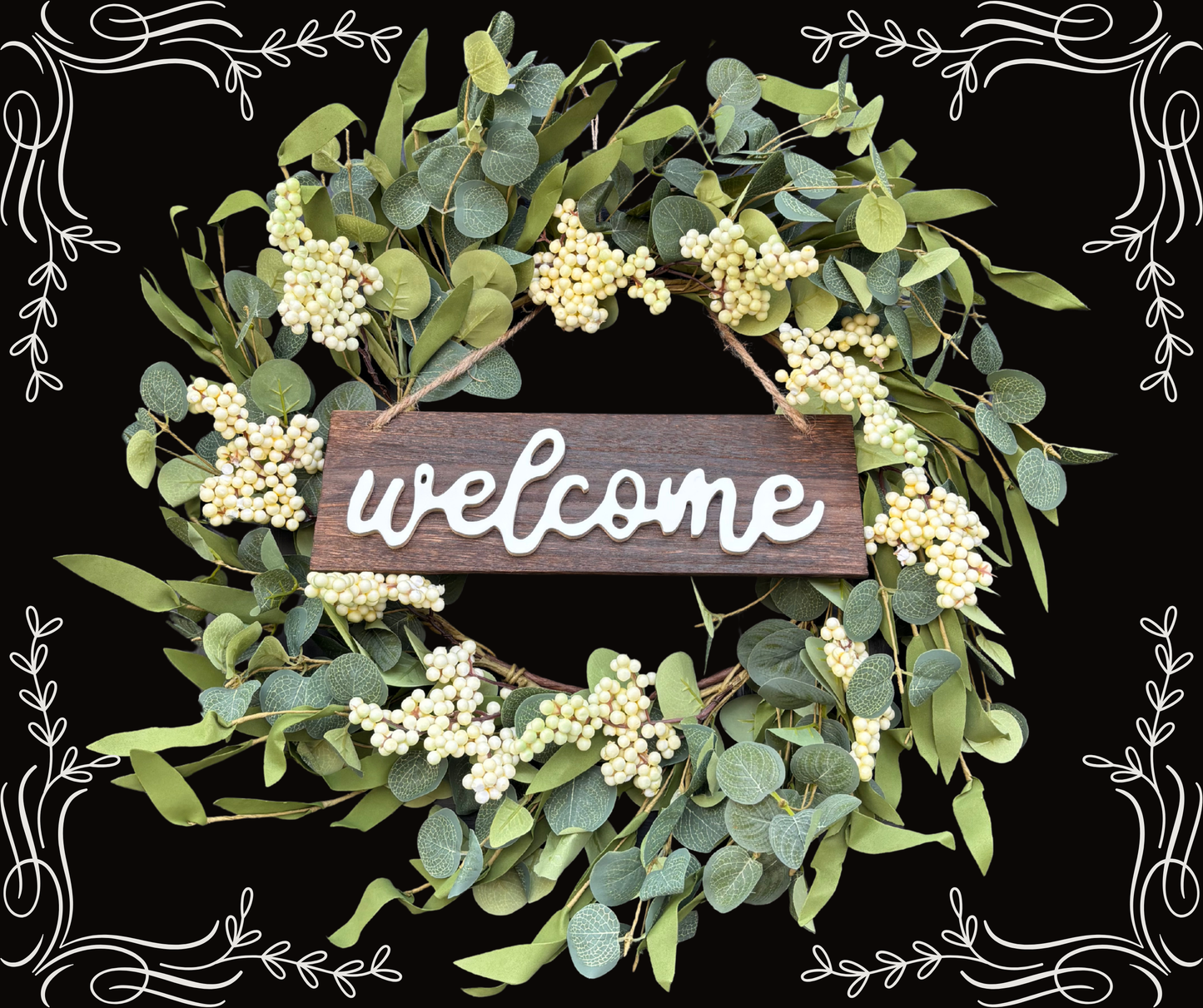 All-Season Artificial Wreath Base + Bonus Welcome Sign – Designed for Every Seasonal Wreath Kit