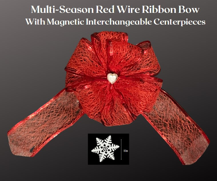 Multi-Season Red Wire Ribbon Bow 7 inch ball with 6 inch tails