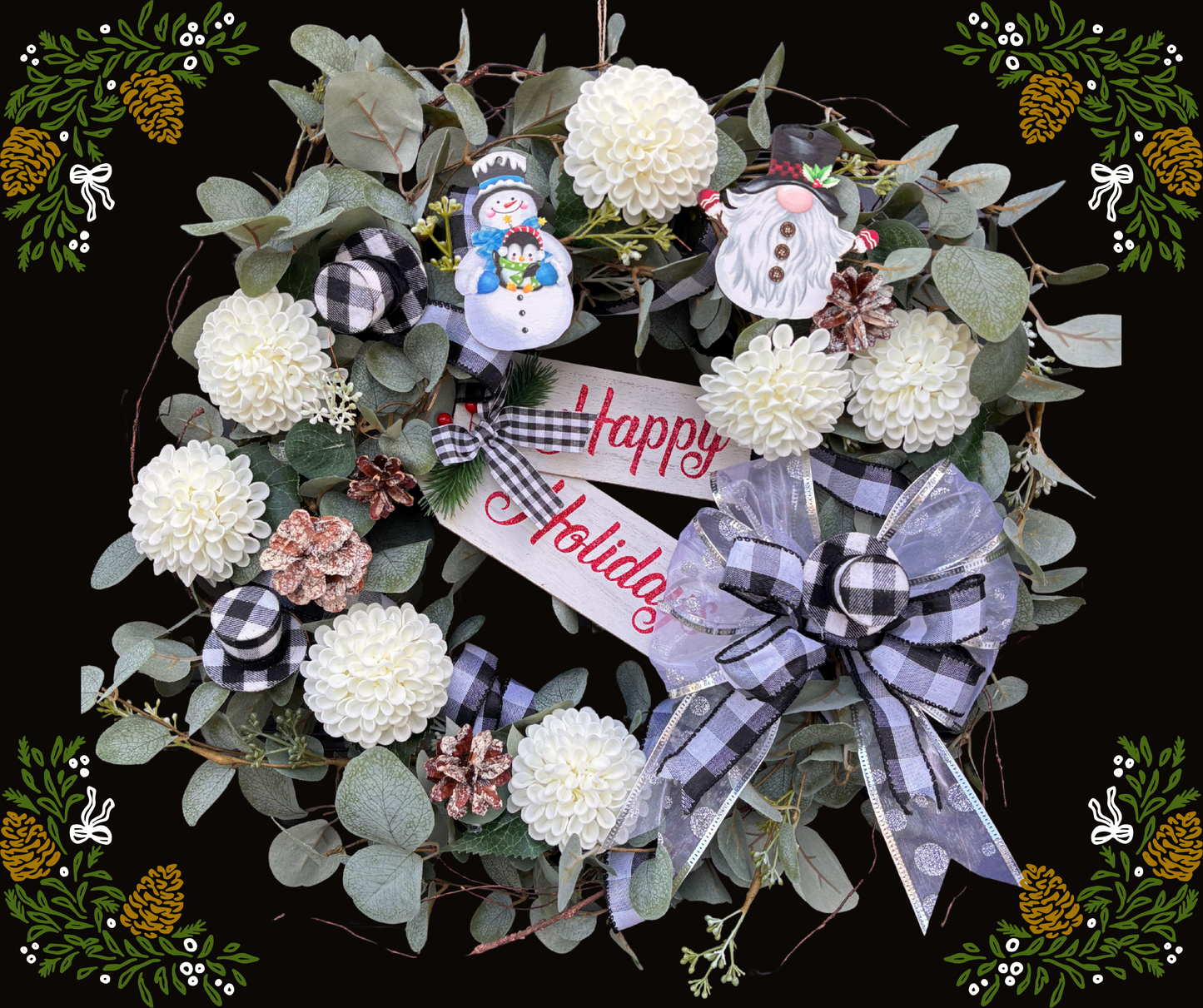 Interchangeable Winter “Happy Holidays” Wreath Kit – Space-Saving Decor for Busy Homes