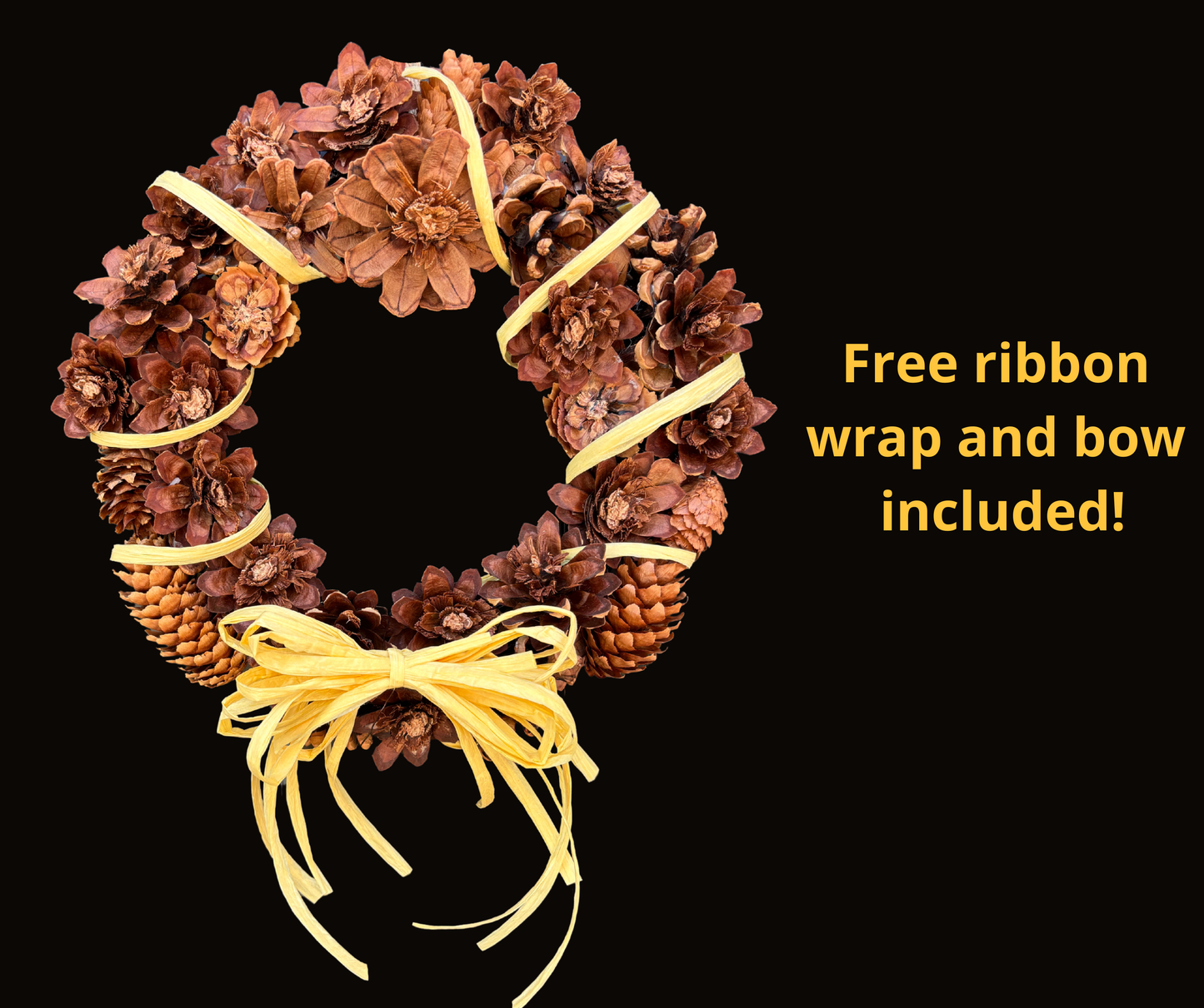 Rustic Pinecone Wreath with Raffia Bow ~Nature Inspired Front Door Wreath