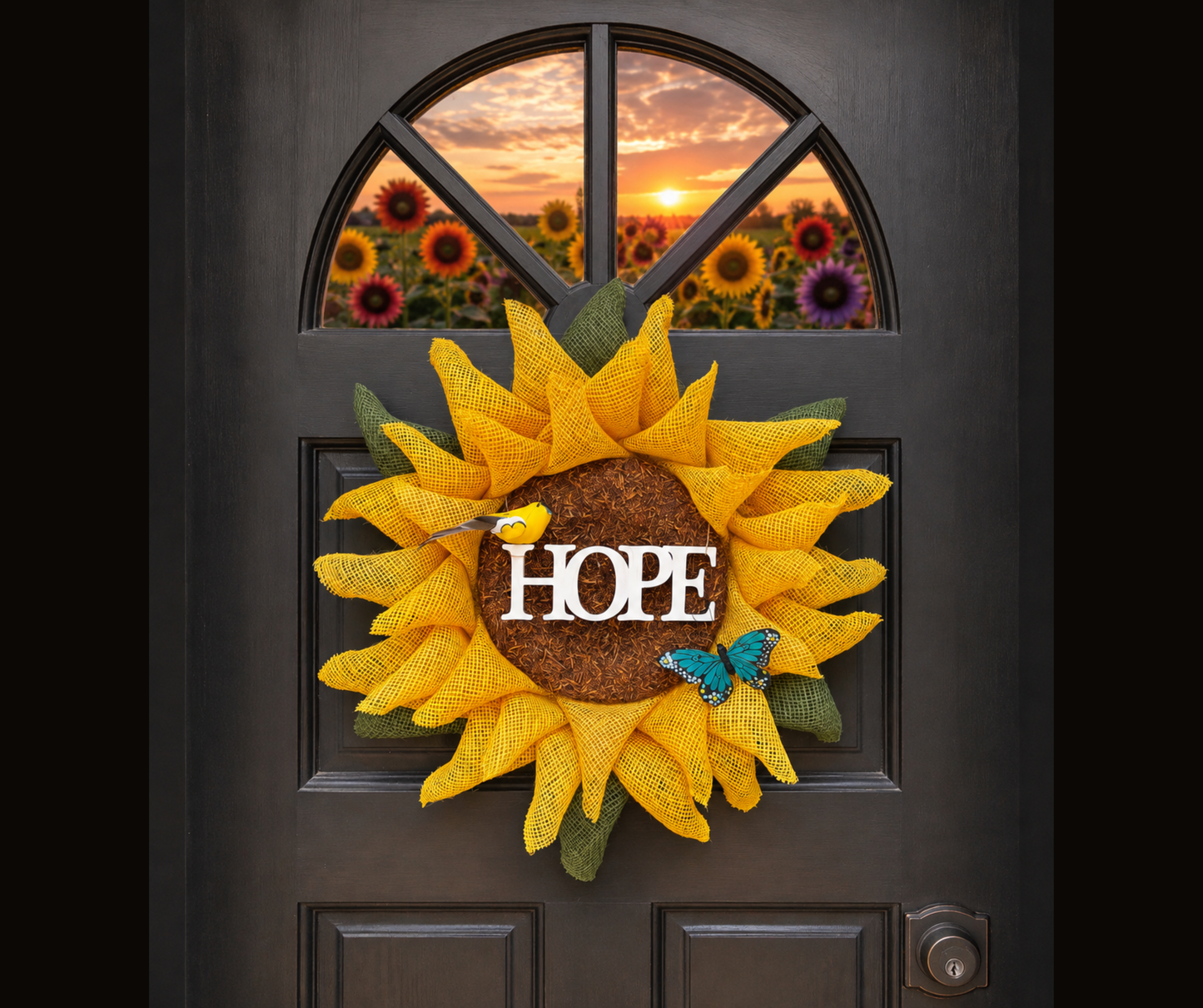 Handmade HOPE Sunflower Wreath ~ Autism Awareness & Hidden Disability Front Door Decor ~ Inspirational Burlap Wreath