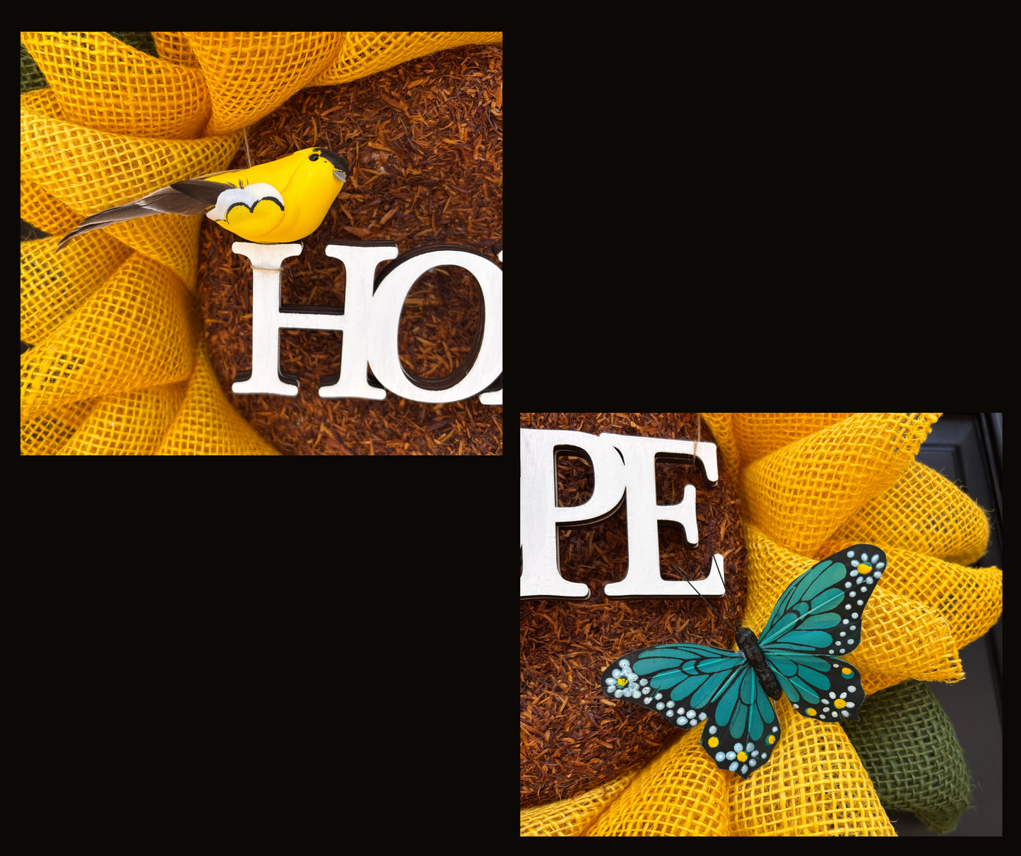 Handmade HOPE Sunflower Wreath ~ Autism Awareness & Hidden Disability Front Door Decor ~ Inspirational Burlap Wreath