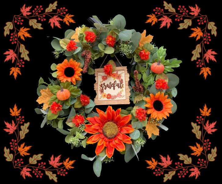 Fall Wreath Kit With An Array of Flowers, Pumpkins and Berries