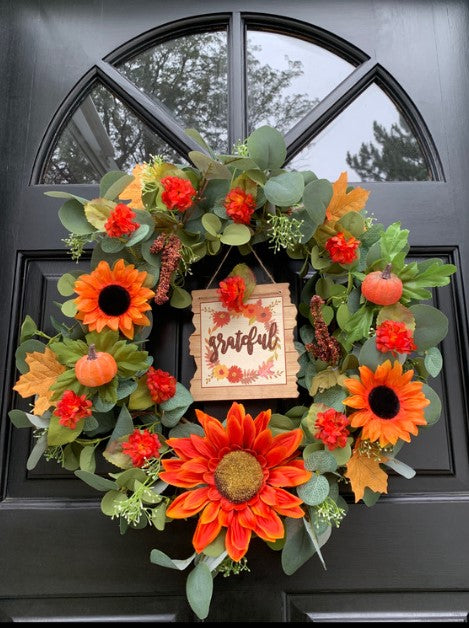 Fall Wreath Kit With An Array of Flowers, Pumpkins and Berries