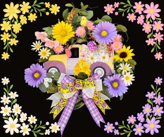 Farm Fresh Flowers Vintage Truck Interchangeable Wreath Kit | Spring & Summer Floral Door Decor