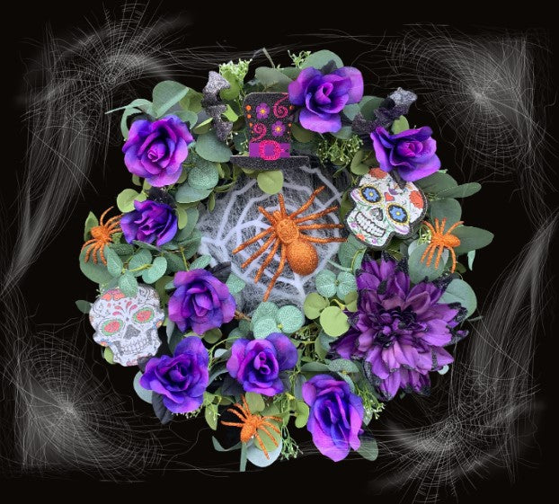 All Souls Day / Fun Halloween Wreath Kit Featuring Large Spider Centerpiece