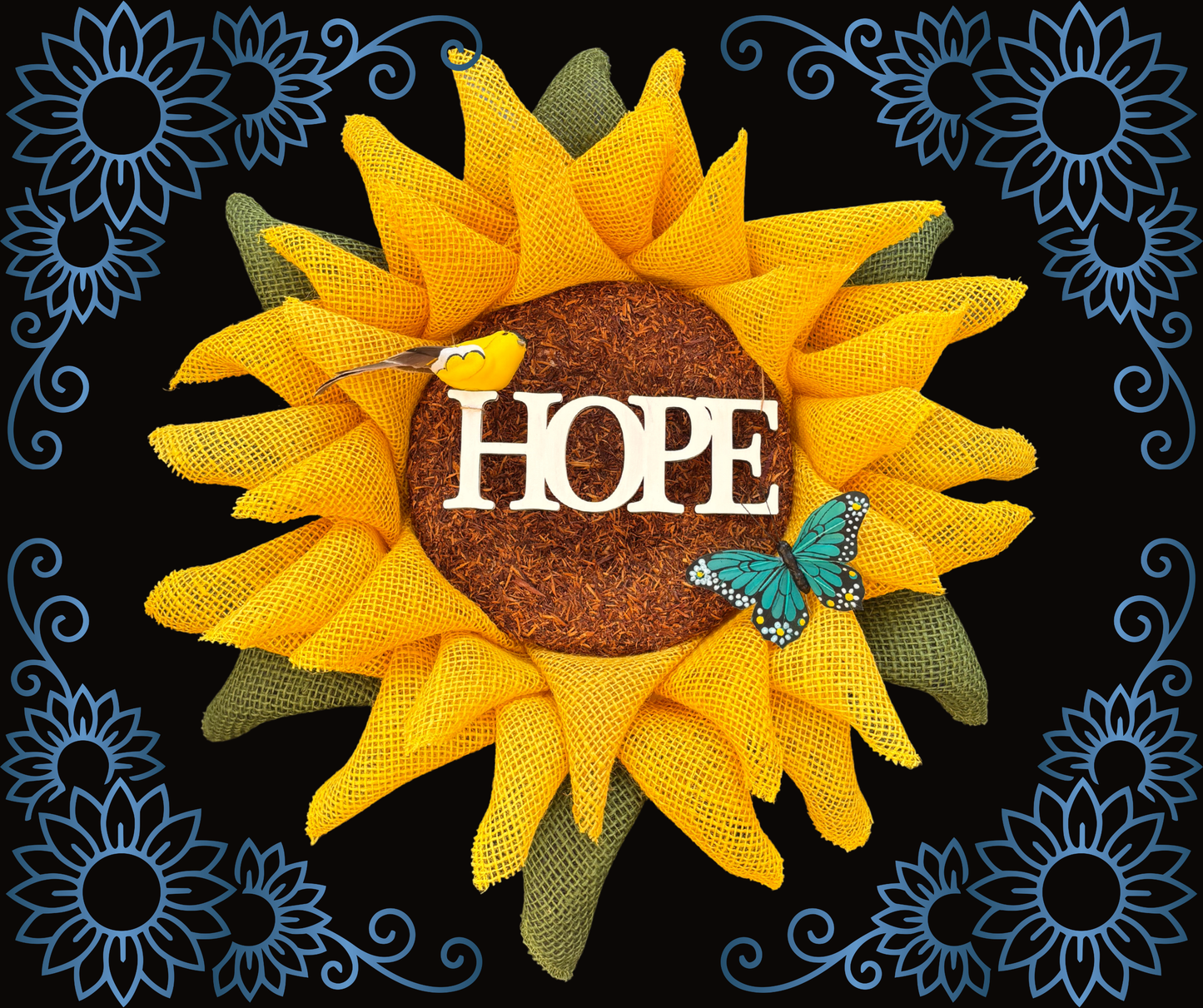 Handmade HOPE Sunflower Wreath ~ Autism Awareness & Hidden Disability Front Door Decor ~ Inspirational Burlap Wreath