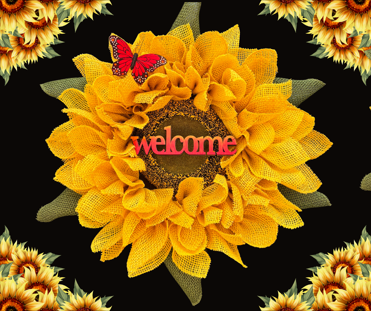Intricate Yellow Sunflower Wreath with Removable Accessories