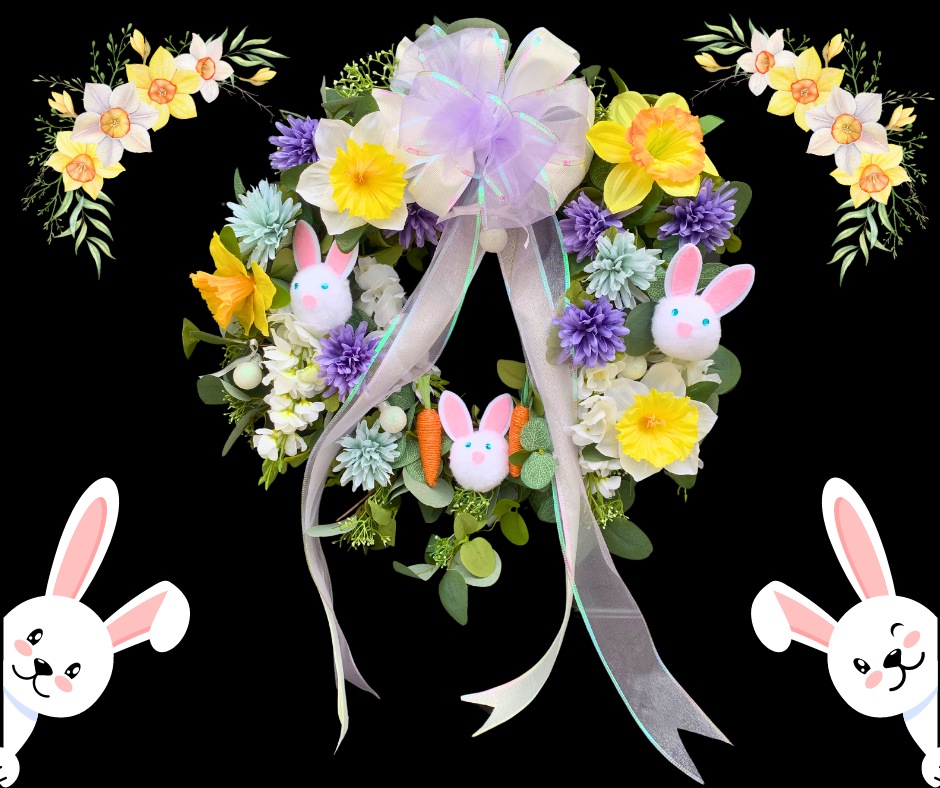 Flowing Spring And Easter DIY Wreath Kit Featuring 2 Foot Long Multi-Loop and Color Bow