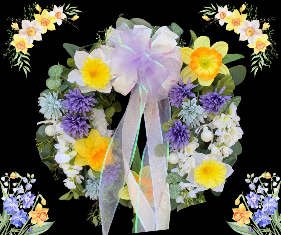 Flowing Spring And Easter DIY Wreath Kit Featuring 2 Foot Long Multi-Loop and Color Bow