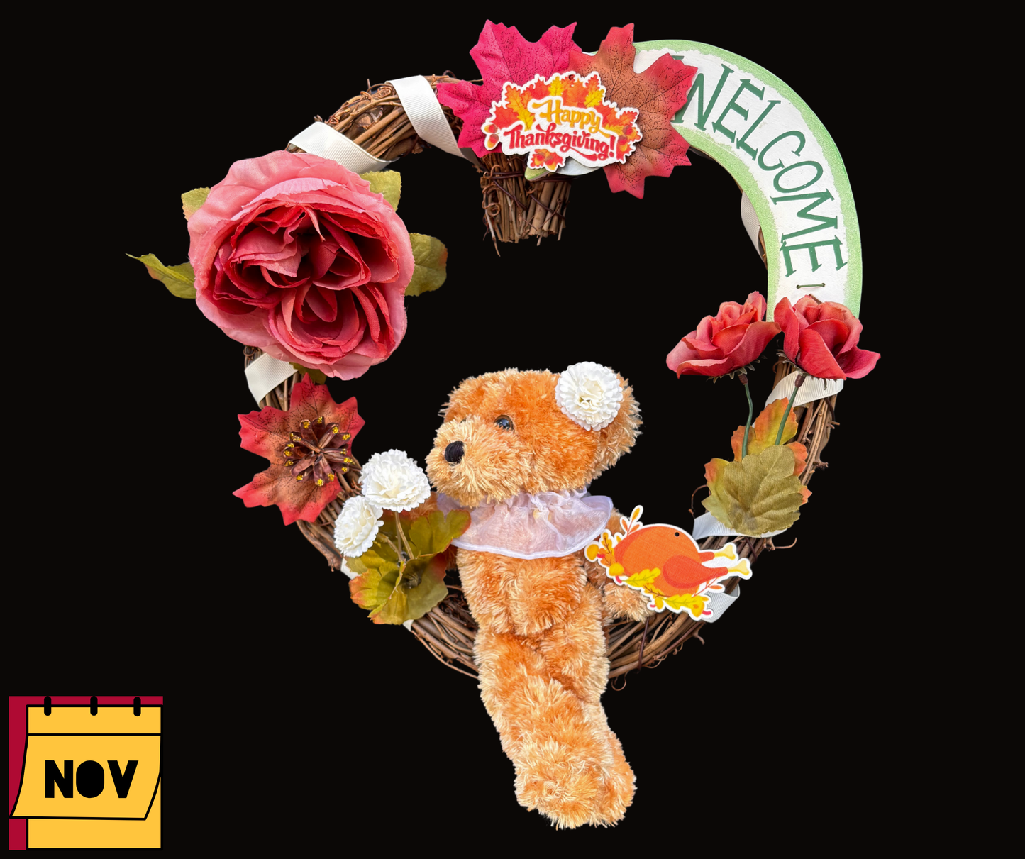 Teddy Bear Interchangeable Wreath With 12 Monthly Décor Kits | Year Round Seasonal Décor for Moms & Elderly Loved Ones