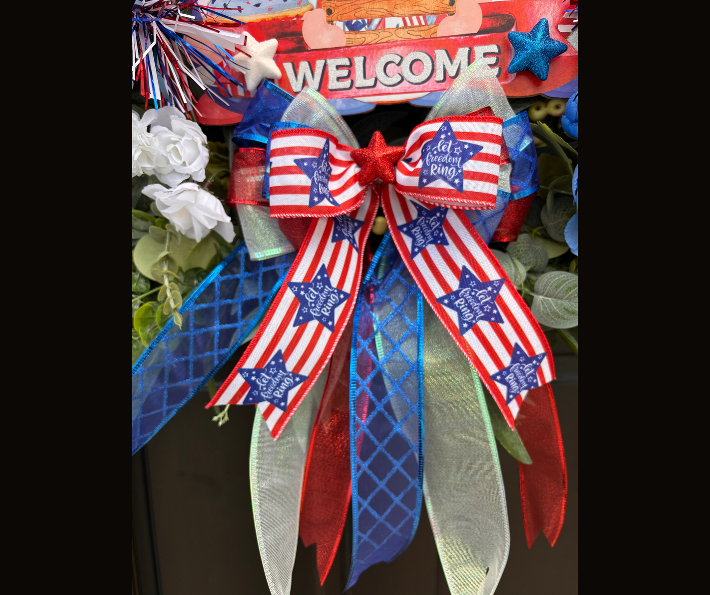Custom Order Large Patriotic 4th of July American Front Door Wreath with Gnomes & USA Flags