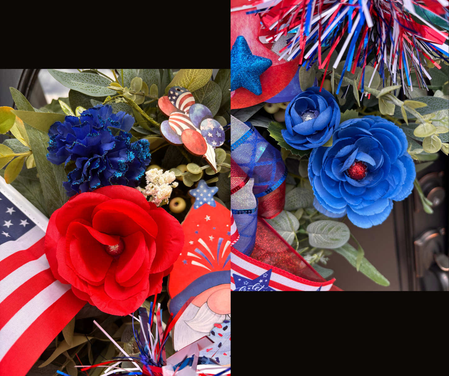 Custom Order Large Patriotic 4th of July American Front Door Wreath with Gnomes & USA Flags