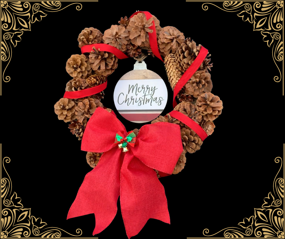 Rustic Elegant Pinecone Wreath With Magnetic Bow & Interchangeable Centerpieces