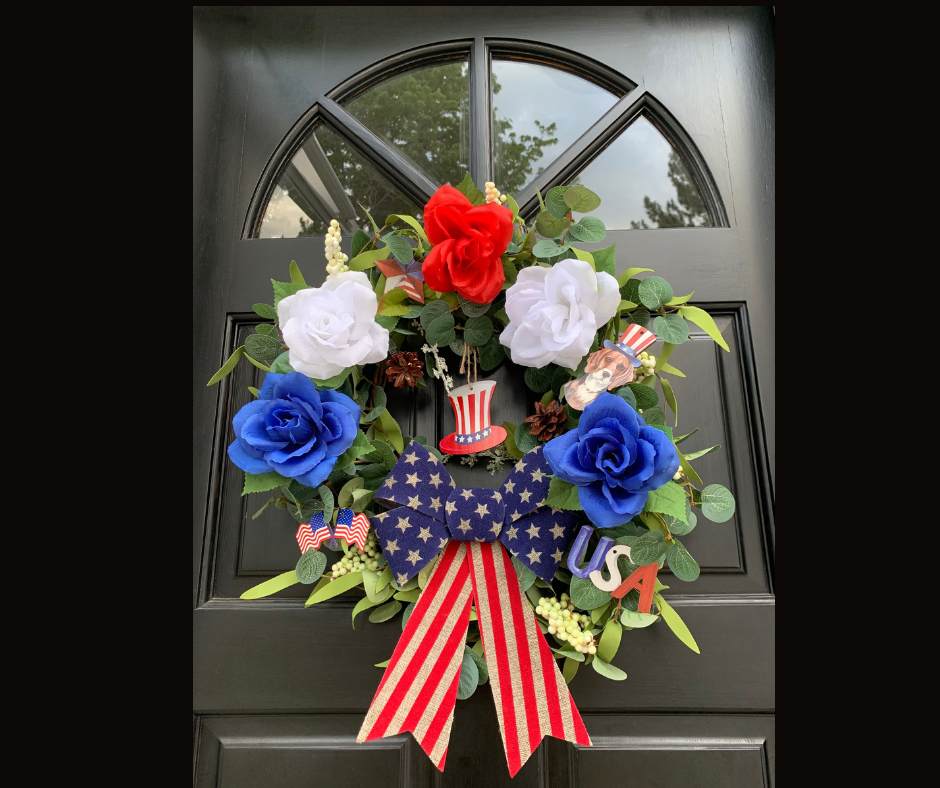 Red, White and Blue Roses Patriotic DIY Wreath Kit - Clip-On Ornaments for Effortless Customization