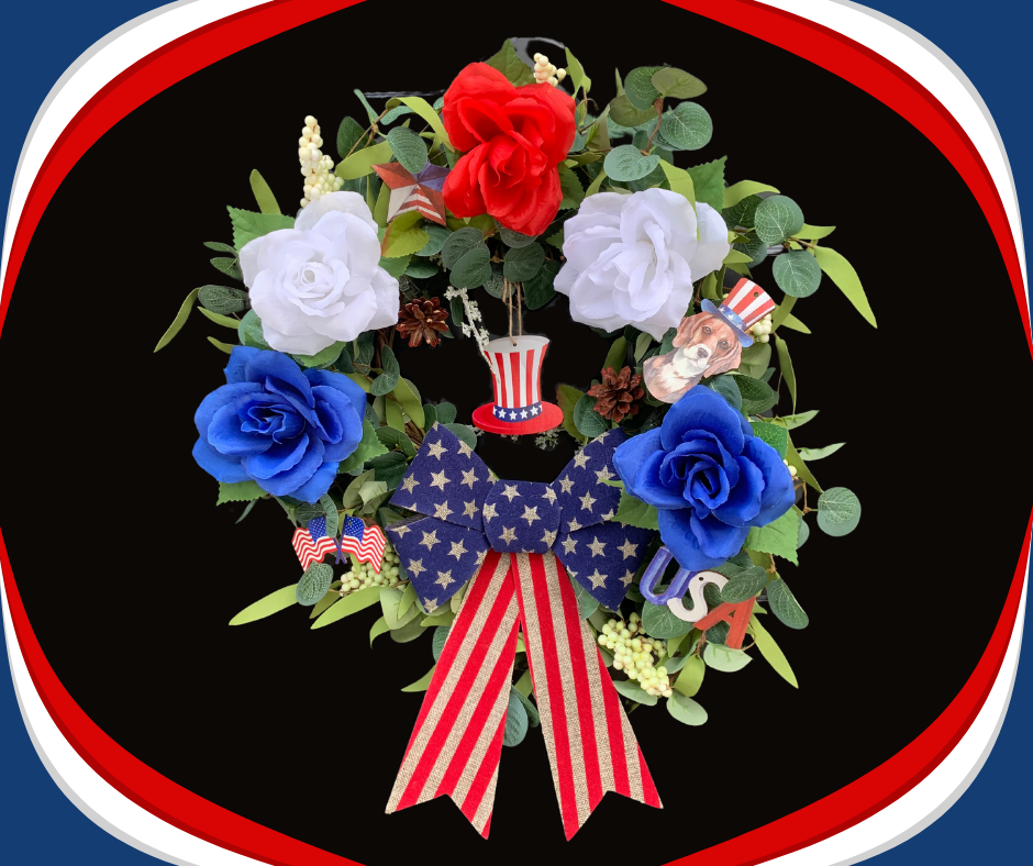 Red, White and Blue Roses Patriotic DIY Wreath Kit - Clip-On Ornaments for Effortless Customization