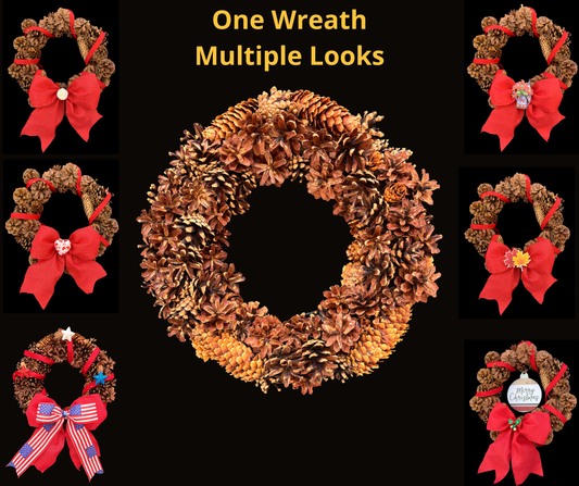 Rustic Pinecone Wreath Kit | Interchangeable Year-Round Seasonal Wreath | Handmade Natural Pinecone Door Decor