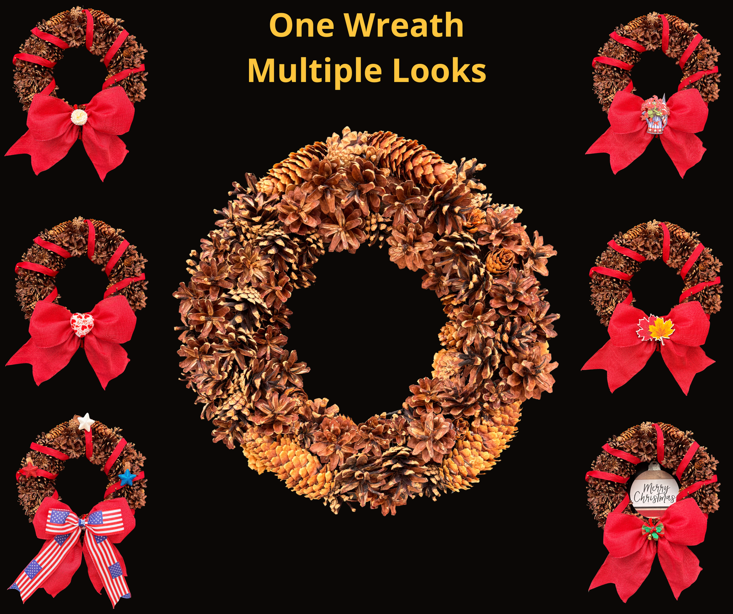 Rustic Pinecone Wreath Kit | Interchangeable Year-Round Seasonal Wreath | Handmade Natural Pinecone Door Decor