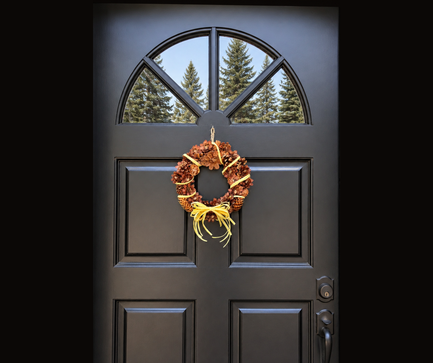 Rustic Pinecone Wreath with Raffia Bow ~Nature Inspired Front Door Wreath