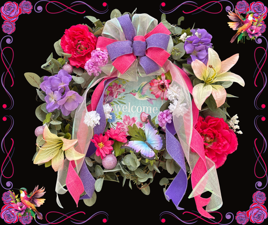 Summer Hummingbird & Butterfly Wreath Kit | Interchangeable Floral Front Door Decor
