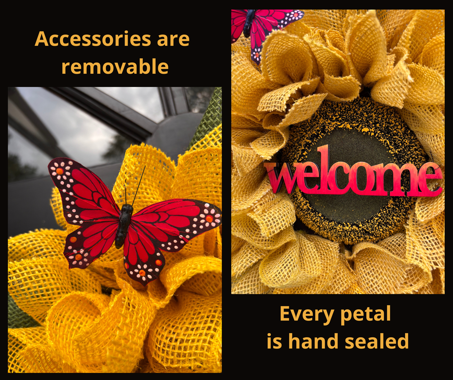 Intricate Yellow Sunflower Wreath with Removable Accessories