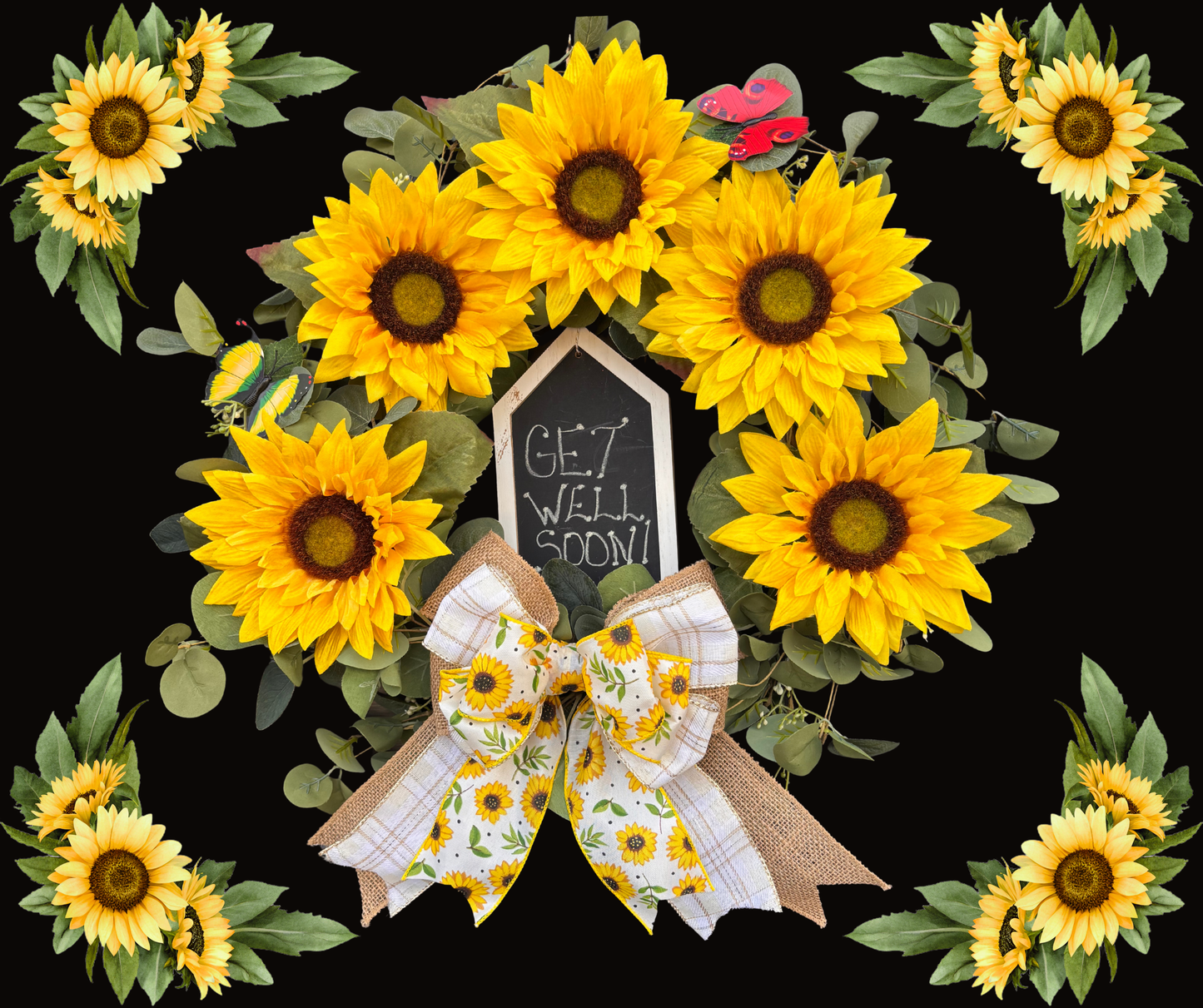 Sunflower Themed Wreath Kit with Bonus Home Shaped Chalkboard