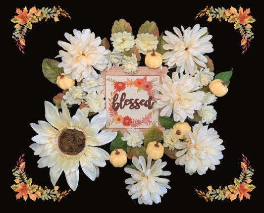 Blessed Antique White Multi-Flower with Pumpkins Wreath Kit