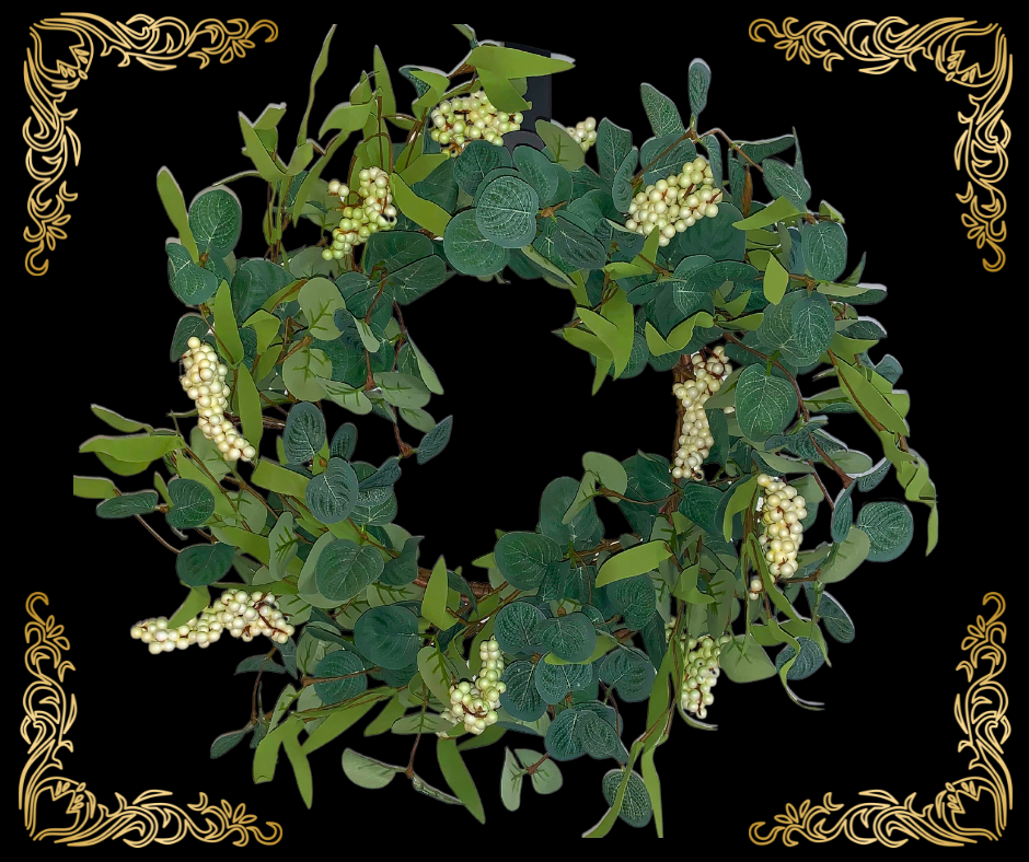 Artificial Eucalyptus Wreath with White Berries