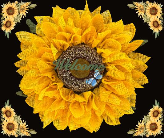 Luxury Yellow Burlap Sunflower Welcome Wreath With Attached Butterfly