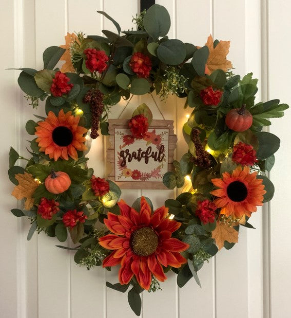 Fall Wreath Kit With An Array of Flowers, Pumpkins and Berries