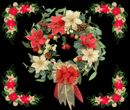 Festive Red and Gold Poinsettias Wreath Kit