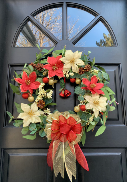 Festive Red and Gold Poinsettias Wreath Kit