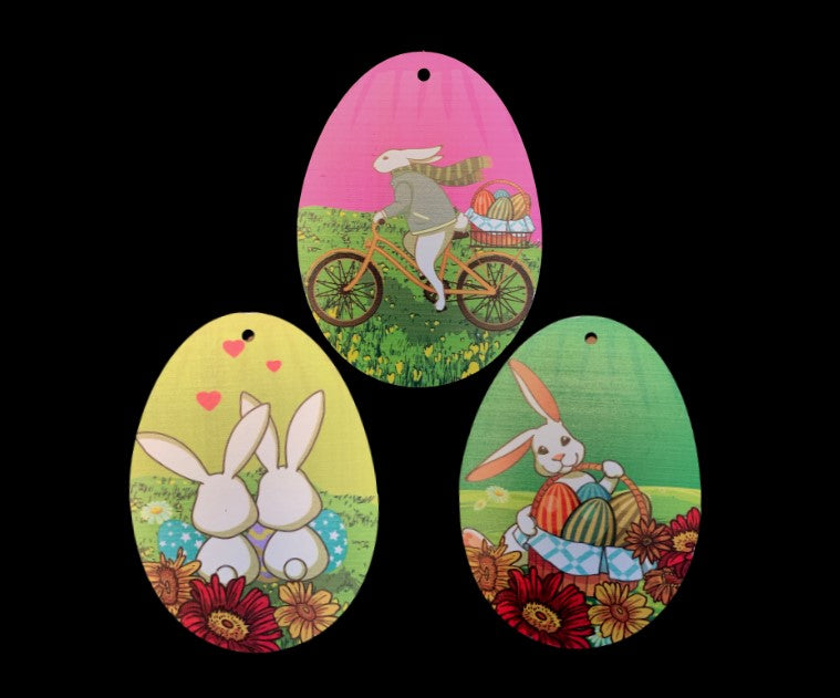 Bunny Themed Wooden Ornament Trio