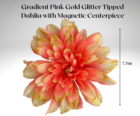 Gradient Pink Gold Glitter Tipped Dahlia with Magnetic Centerpiece