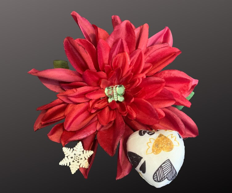 Red Dahlia With Interchangeable Magnetic Centers Featuring Valentines, Winter and Spring