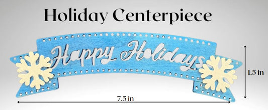 Metallic Blue Wood Happy Holiday Centerpiece With Snowflakes