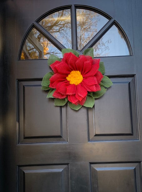 Handmade Burlap Red Flower Wreath 15 inch