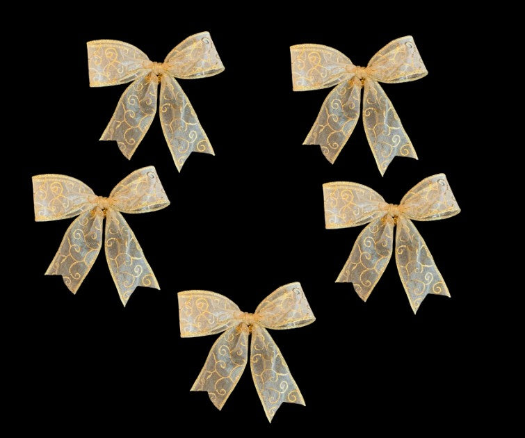 Mini-Golden Wire Ribboned Bow Set of 5